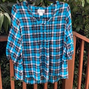 Turquoise plaid blouse